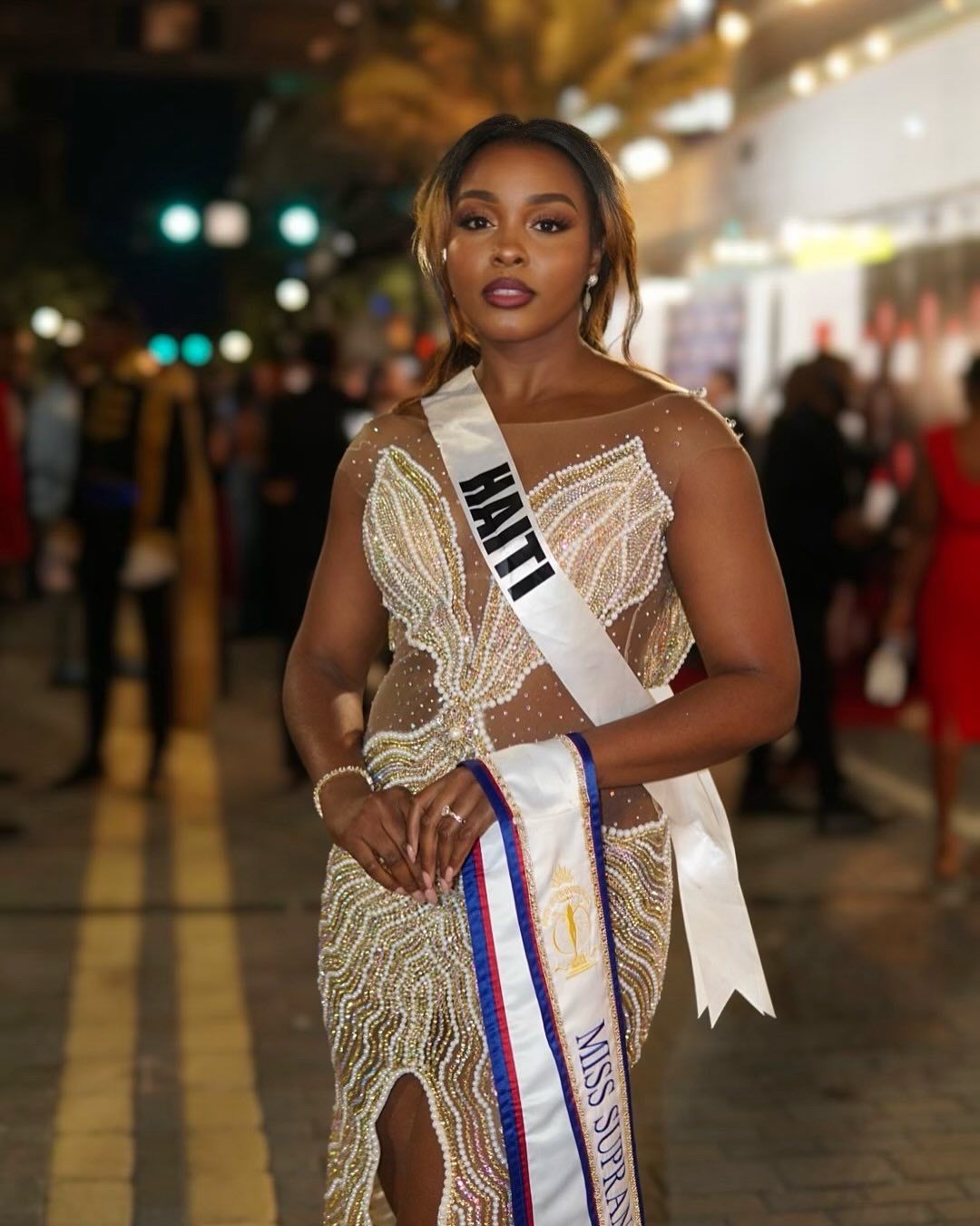 Pascale Belony wearing the Miss Supranational Haiti sash